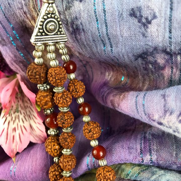 Rudraksha Beads with sterling silver trident and carnelian beads  100.00 - Picture 5 of 16